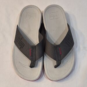 Gray Flip Flop Sandals with Red Accent